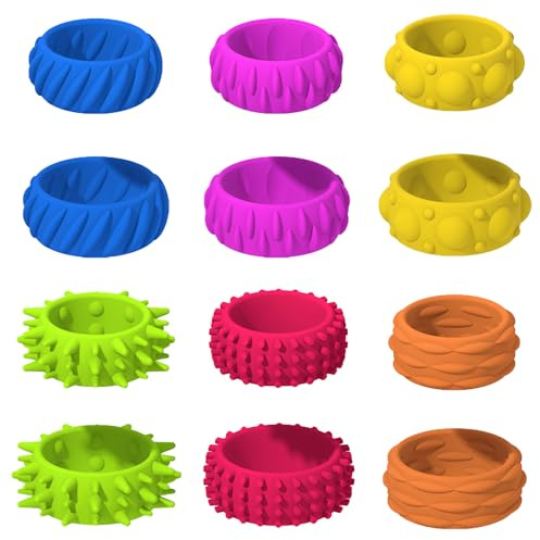 GWEOR 12 Bagues Sensorielles Anti-Stress - Fidget Toys pour Enfants et Adultes, Outils TDAH et Autisme, Anneaux de Massage pour Calmer l'Anxiété avec Boîte de Rangement, Idée Cadeau Bureau et École