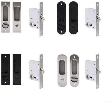 Serratura per porta scorrevole senza chiave, per bagno, kit di chiusura per porta scorrevole senza chiave, componenti in acciaio inossidabile (quadrata nero)