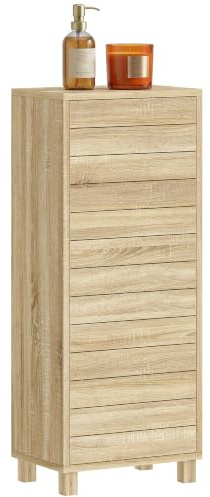 HOMCOM Armario de Baño Estrecho con Puerta de Listones 34x23x84 cm Natural