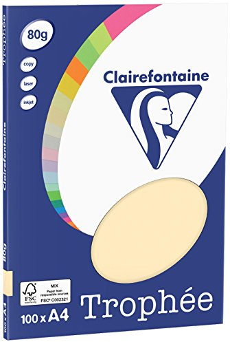 Clairefontaine 4106C – Ries skrivarpapper/kopieringspapper Clairalfa PPP, DIN A4, 80 g, 100 ark, Chamois, 1 Ries
