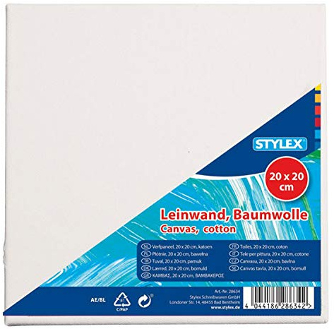 Stylex 28634 - Keilrahmen 20 x 20 cm, mit Leinwand aus 100 % Baumwollgewebe bespannt, grundiert, rückseitig geheftet, für Öl-, Acryl- und Temperafarben, Gouache - Malerei