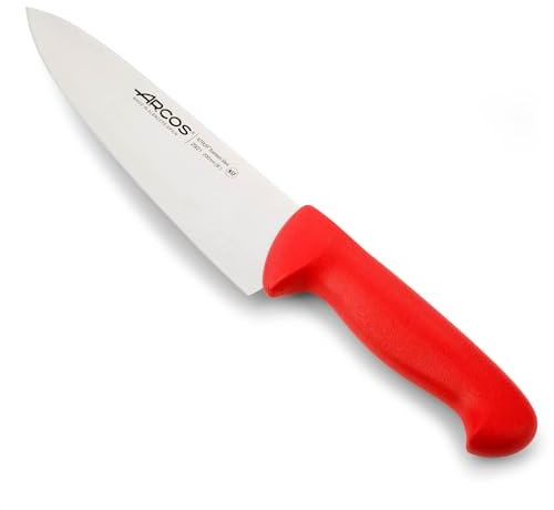 Arcos Serie 2900, Cuchillo Cocinero, Hoja de Acero Inoxidable Nitrum de 200 mm, Mango inyectado en Polipropileno Color Rojo