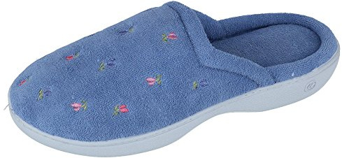 isotoner Women's Indoor/Outdoor Slip-on Secret Sole Clog Slippers with Memory Foam Comfort and Heal Suppport, Periwinkle Scalloped, 7.5-8