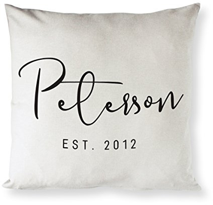 The Cotton & Canvas Co. Personalized Last Name, Date Home Decor Pillow Cover, Pillowcase, Cushion Cover, Decorative Throw Pillow Cover (Natural Color, Not White)