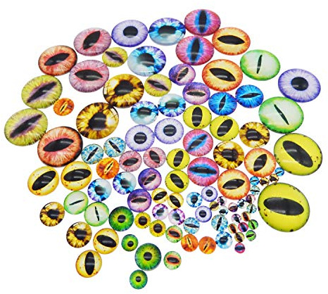 Julie Wang Runde Glas-Cabochons mit Drachenauge, 100 Stück, verschiedene, gemischte Größen, für Puppenherstellung und Schmuck, 6 mm, 10 mm, 15 mm, 20 mm, 30 mm