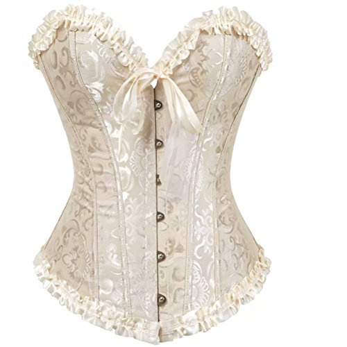 Josamogre Corsage Vollbrust Korsett Damen Top Corset Bustier Frauen Sexy Satin Vintage Khaki S