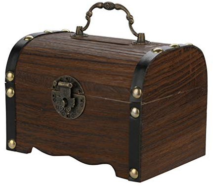 Macabolo Salvadanaio in legno, salvadanaio sicuro, con serratura, intagliato in legno, realizzato a mano, leggendario, per bambini e adulti