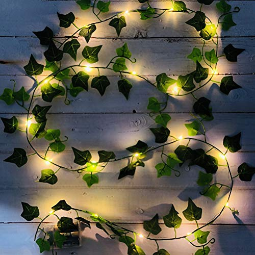 Lichterkette mit Blättern,20/100 LEDs Efeu Blumengirlande Lichterkette flexibles Kupfer für Innenbereich, Schlafzimmer, Hochzeit, Party Deko