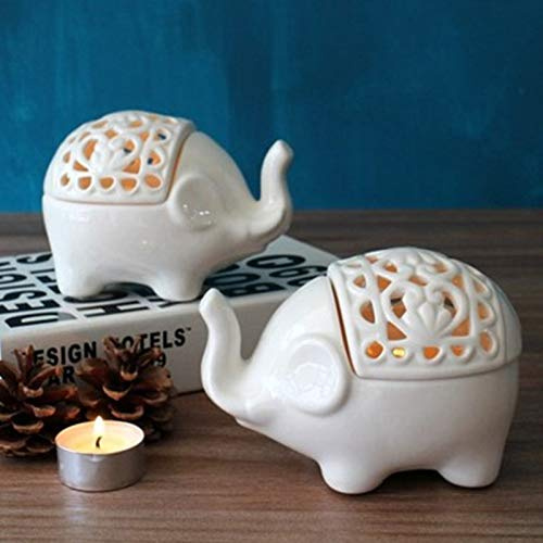 Hosoncovy Lot de 2 bougeoirs décoratifs en céramique, creux, en forme de petit éléphant, pour bougie à chauffe-plat