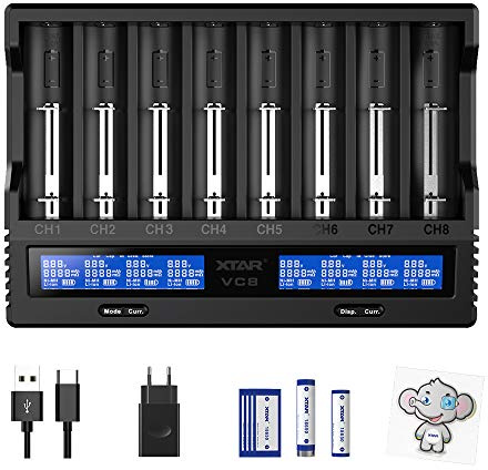 XTAR VC8 18650/21700 Ladegerät Mit 8 Einschübe und LCD-Anzeige für 3,6V/3,7V Li-Ion 10440 16340 17670 26650 1,2V NI-MH AA - Batteriekapazität Testfunktion