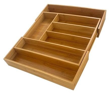 Portaposate in bambù, estensibile, per organizzare le posate da cucina, 47 x 43 x 6,3 cm, colore naturale