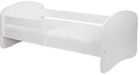 CLAMARO 'Schlummerland' Kinderbett 80x180 (bis 150kg belastbar) mit Rausfallschutz, Kantenschutz, Matratze und Lattenrost | Jugendbett Weiß/Weiß