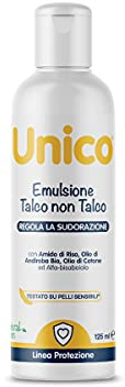 Unico Emulsione Talco non Talco a base di estratti naturali - REGOLA LA SUDORAZIONE E DIFENDE DALLE PUNTURE DI INSETTI - arricchita con Olio di Andiroba - 125ml
