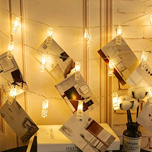 EvaStary LED Fotoclip Lichterkette, 3M 20 LED Lichterkette mit 20 Klammern Batteriebetrieben, Warmweiß Lichterketten Wandfotoclips für Bilder Aufhängen, Zimmer, Hochzeiten, Wand, Valentinstag Deko