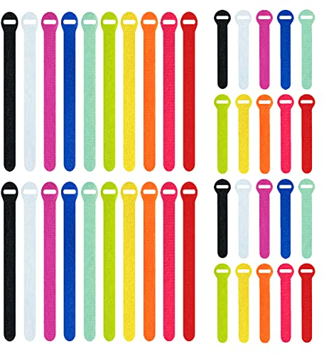 Oksdown 40 Pack 10 Color Reusable Cable Ties - Multi Color Releasable Straps, Adjustable Hook and Loop, Colorful Wire Tidy for PC Management
