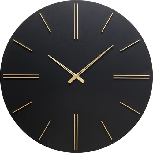 Kare Design Wanduhr Luca, Schwarz/Gold, 70cm Durchmesser, Quarzuhrwerk, Große Uhr, Wanddeko, Küche, Minimalistisches Design, Aluminium, Batterie Nicht inklusive