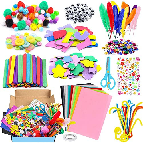 Newthinking DIY Craft Kits for Kids, Make Your Own Colorful Animals 1200 PCS+ Kids Arts and Crafts Kit with Pipe Pom Poms, Feathers, Beads, Colored Felt for School Home Children Age 5 6 7 8 9 Years+