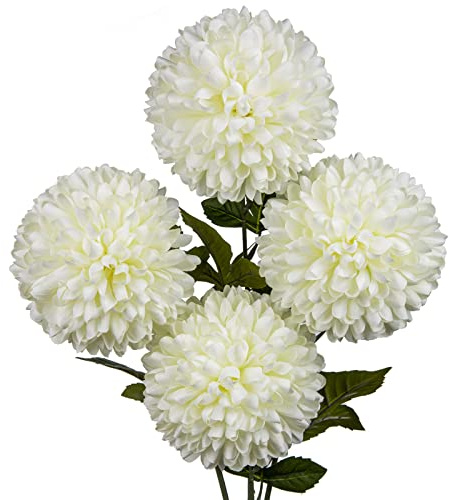 Briful Fiori artificiali autunnali di crisantemi sferici, 15,2 cm, grandi teste di mamme, steli color crema bianco, ortensia falsa per bouquet da sposa per casa, giardino, feste, matrimoni, set di 4