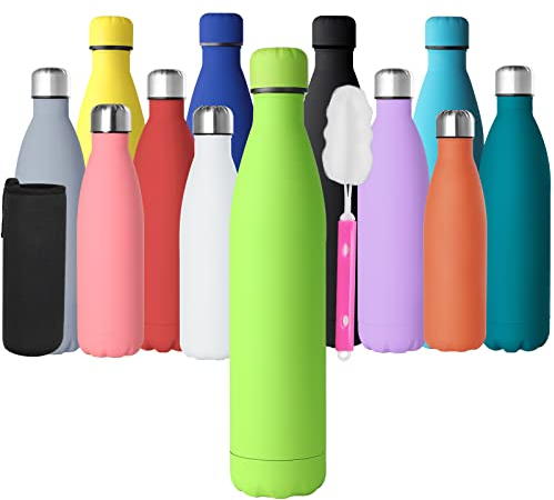 GeeRic Bottiglia Termica 1 Litro Opaco Borraccia in Acciaio Inox+Spazzola+Borsa Portatile Bottiglia d'Acqua Sportiva Tenere 12H Caldo/24 Freddo Borraccia Termica per Campeggio,Scuola,Sport Verde