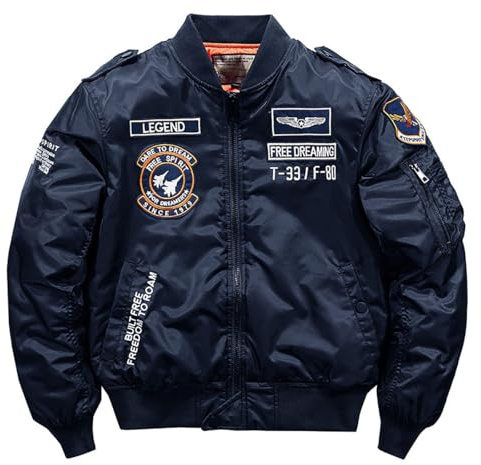 BININBOX Chaqueta de aviador militar para hombres Chaqueta de invierno de cuello alto clásica genuina Algodón cálido (XL, Azul)