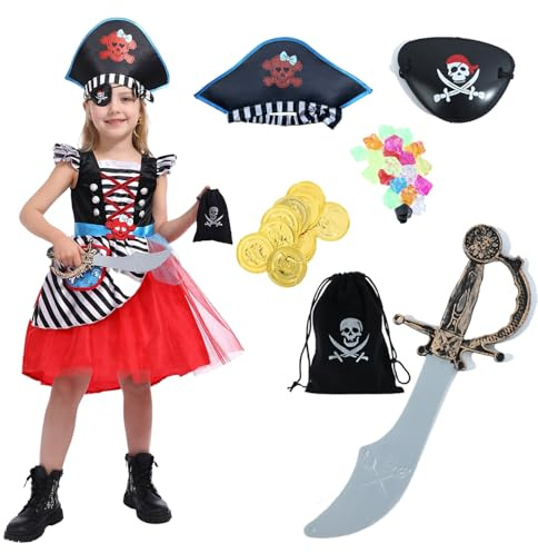 Sincere Party Piratenkostüm für Mädchen,Seeräuber-Prinzessin,Deluxe-Kleid und Piratenhut für Kinder