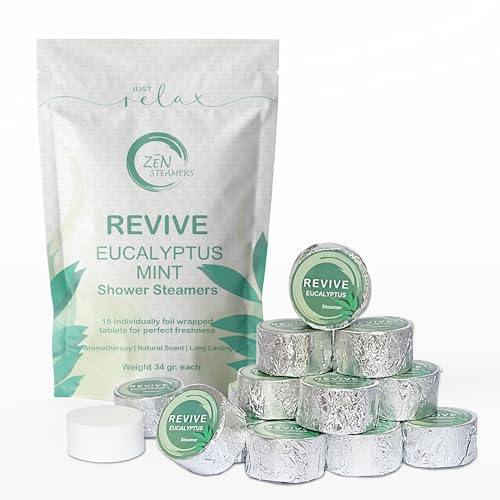 Eucalyptus Mint Shower Steamers - Revive Aromatherapy (Pack of 15) Extra Large Shower Bombs with Essential Oils Self Care Relaxation Stress Relief