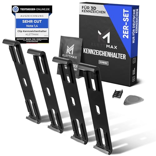 KLETTMAX® Original - Frameless Clip Number Plate Holder – Number Plate Holder – Invisible and Weatherproof – Number Plate Holder for Any Car – Only for Germany! (Black for 3D License Plates)