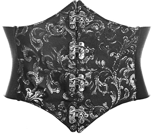 Daisy corsets Damen Lavish Schwarz/Silber Swirl Brokat Gürtel Cincher W/Schnallen Korsett, Large