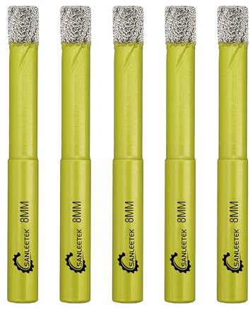 Juego de Brocas Diamante Seco - 5piezas 8mm Sierra Perforadora con Vástago Redondo para Cerámica Porcelana Granito Mármol Cuarzo Gres SANLEETEK