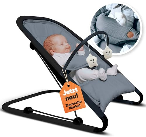 Dezeyno Babywippe Neugeborene Spielebogen Höhenverstellbar bis 9kg - Babyschauckel Baby-Wiege Grau