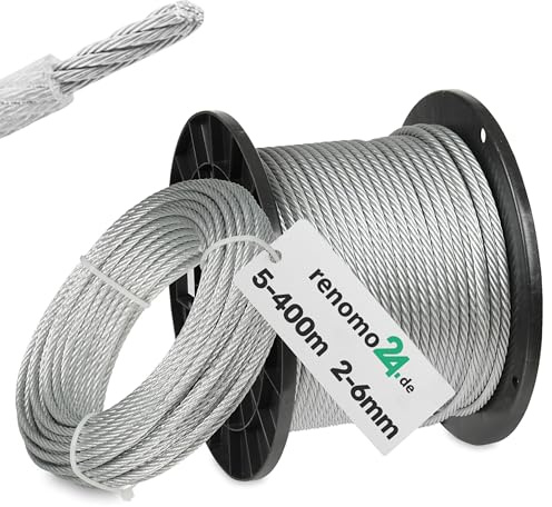 Renomo24 PVC Drahtseil 5mm Stahlseil 6x7 ummantelt verzinkt Seil Draht (50m)