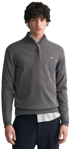 GANT Pull à Demi-Fermeture éclair en Laine d'agneau Superfine pour Homme, Gris foncé, 3XL