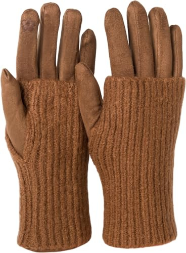 styleBREAKER Damen 3-in-1 Touchscreen Stoff Handschuhe Stulpe | Leitfähige Fasern für Smartphones, fingerlose Strick-Manschette einzeln oder kombiniert tragbar, Einheitsgröße 6-8 EU.
