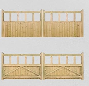 md carpentry Wooden Garden Driveway Gates, 3ft (90cm) High, Double, Green, Wood