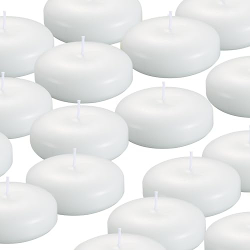 KNOURT 12 Pack Floating Candles, 3” White Unscented Dripless Wax Burning Candles, for Weddings, Party, Cylinder Vases, and Home Decorations…