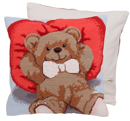 Trimits halvsöm korskudde kit, rygg ingår, förtryckt duk, garn och nål 40 x 40 cm (15,75 x 15,75 tum), Ted