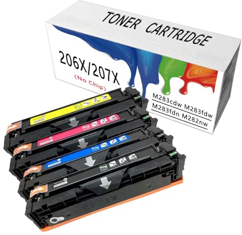Kompatibel für HP 206X 207X Tonerkartuschen (ohne Chip), 4er-Pack mit hoher Ergiebigkeit für die Verwendung mit HP Color Pro MFP M283fdw M283cdw M283fdn M282nw Druckertoner,4 Colors
