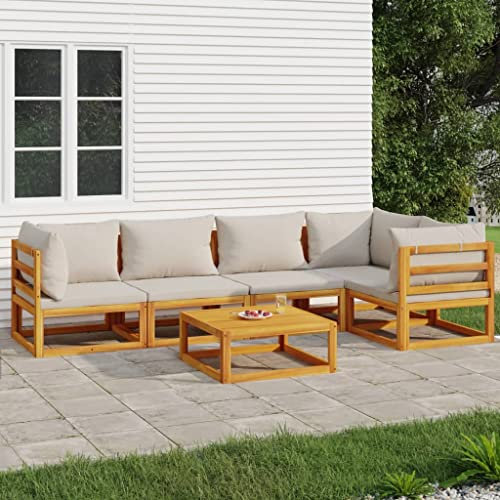 Homgoday 6-TLG. Garten-Lounge-Set mit Hellgrauen Kissen Gartenmöbel Set Balkonmöbel Gartenlounge Gartensofa Ecksofa Lounge Sitzgruppe für Terrasse Balkon Garten Massivholz