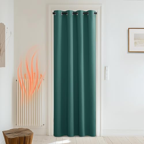 PONY DANCE Single Blackout Christmas Curtain - Thermal Privacy Protection Eyelet Door Curtain for Living Room Bedroom Kitchen Window, 52 Inch x 84 Inch, Dark Green