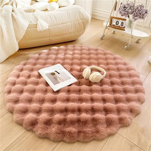 DSAoTeng Runder Teppich, zotteliger Teppich, groß, weich, Kurzflor-Teppich, absorbiert Wasser, rutschfest, Badematte für Schlafzimmer, Kinderzimmer, Wohnzimmer, moderne Dekoration (Ocker, 80 cm)