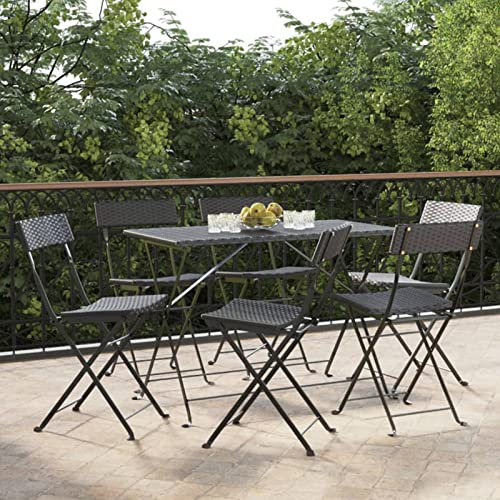 ShGaxin Bistrostühle 6 STK. Klappbar, Gartenstühle, Balkonstuhl, Balkon Stuhl, Garten Stühle, Terrassenstuhl, Stühle Für Draußen, Schwarz Poly Rattan und Stahl