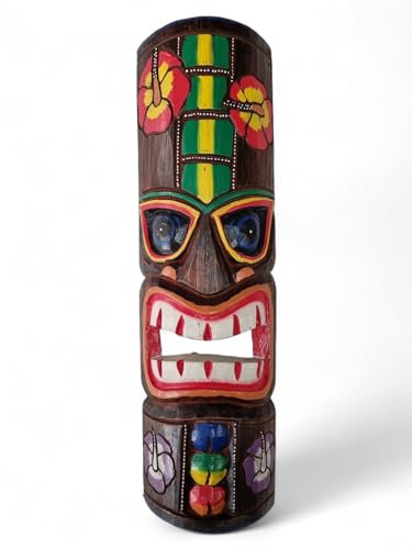 Kinaree Tiki Totem Wandmaske - Hawaiianische Dekoration - Südsee Maske - 50cm große Wandmaske - Freundliches Gesicht (50 cm)