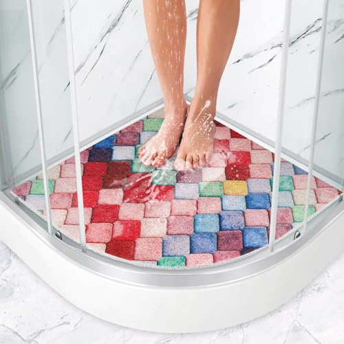Eck Duschmatte rutschfest 70x70 cm - Weich Komfort Badematte mit Ablauflöchern, PVC-Luffa Massage Antirutschmatte für Dusche, Duscheinlage rutschfest Schnell trocknend