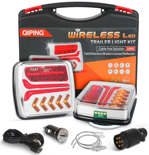 Qiping Kabellose LED Rückleuchten Anhänger Funk Magnet 12V/24V, Wiederaufladbare Anhänger Beleuchtung mit ECE-Geprüft, Funk Rückleuchten für Anhänger Traktor LKW RV