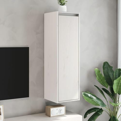 Brokky Pensile Bianco 30x30x100 cm in Legno Massello di Pino-Pensile da Cucina a Parete,Armadio Sospeso in Legno,Armadietto da Muro Spazioso e Resistente