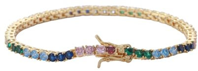 WAHZAUS Buntes Tennisarmband für Damen, 3 mm, 18 Karat vergoldet, klassischer simulierter Diamant, Tennisarmband, Rundschliff, Zirkonia, Armbänder für Damen, Hochzeit, Brautschmuck, Abschlussball,