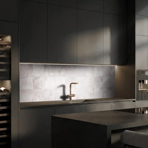 Dedeco Küchenrückwand Motiv: Fliesen V2, 3mm Aluminium Alu-Platten als Spritzschutz Fliesenspiegel zum Aufkleben Wandschutz wasserfest, UV-Lack matt, alle Untergründe, 220 x 60 cm