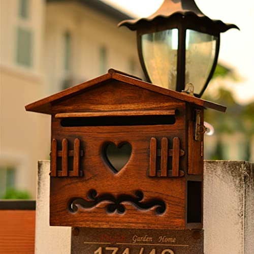 CBBZXUEWIT Cassetta Postale a Muro Cassetta Postale in Legno, Cassette postali per Montaggio a Parete Esterna Cassetta Postale con Serratura Decorativa, Decorazione per Esterni in Stile Country