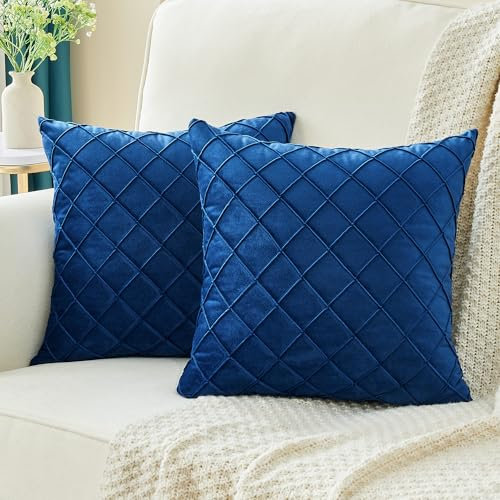 JELLYMONI Kissenbezüge 45x45cm 2er Set Blau Kariert Kissenhülle Samt Zierkissenbezüge mit Reißverschluss Dekokissen Sofakissenbezug Wurfkissenbezug Deko für Sofa Wohnzimmer (KEIN Einsatz)