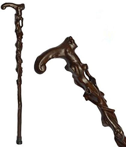 YJYJY Béquilles de Robinet en Bois de séquoia Gravure de Racine de séquoia Bâton de Marche pour Personnes âgées Cadeau d'anniversaire Marron